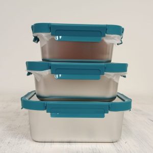 Set de 3 Tuppers Acero Inoxidable con Tapa de Vidrio